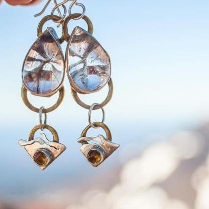 Rutilated quartz & citrine earrings