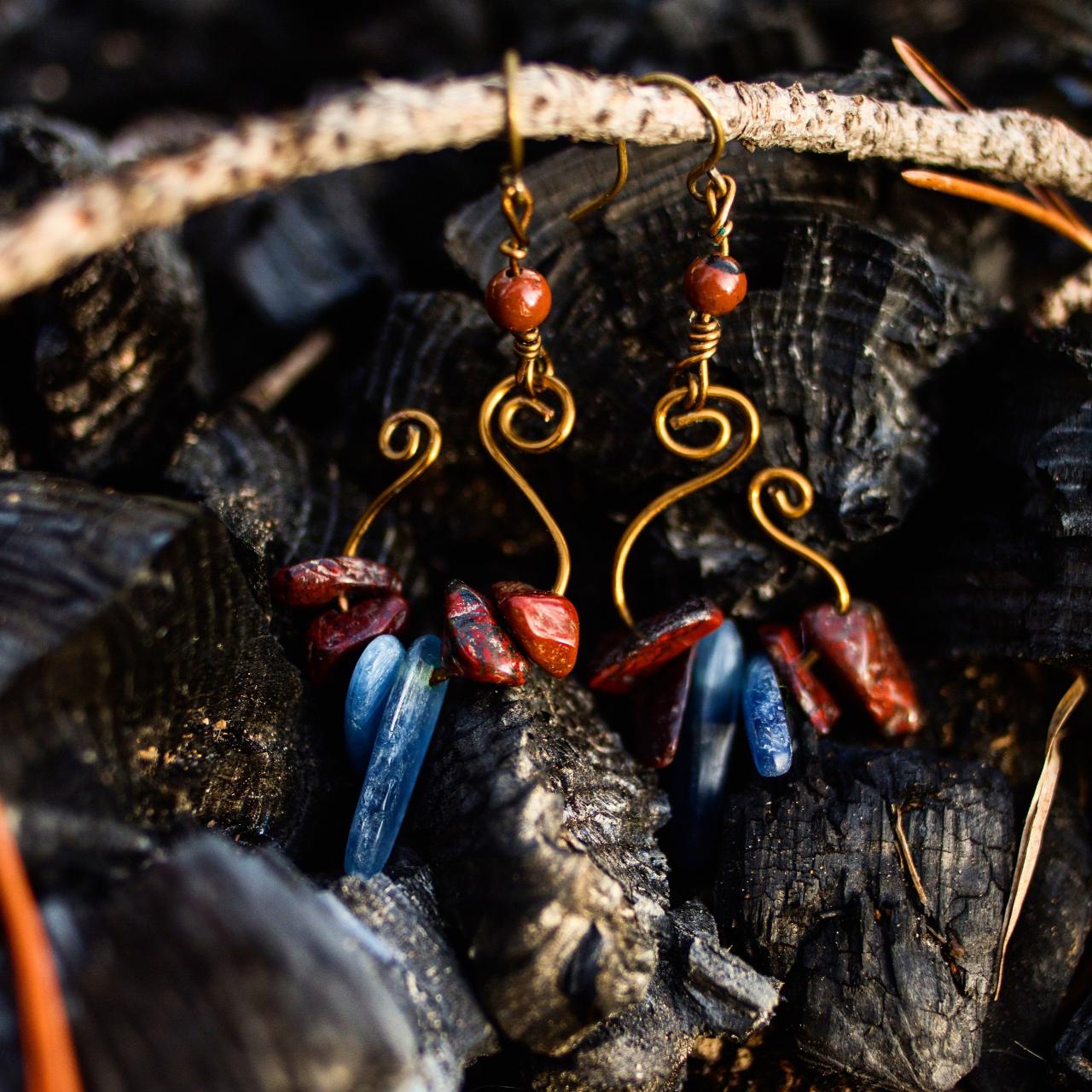 Kyanite & red jasper earrings.