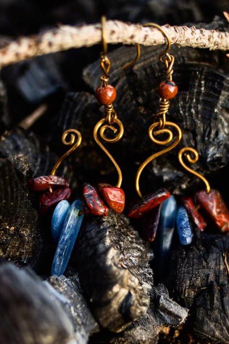 Kyanite & red jasper earrings.